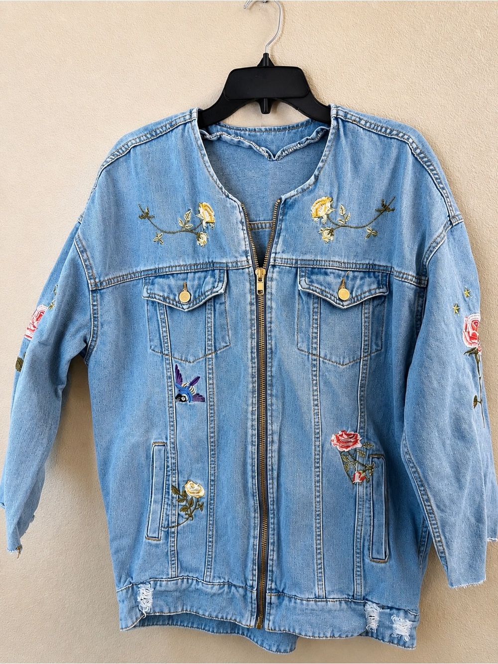 Re/Done Light Blue Embroidered Denim Jacket